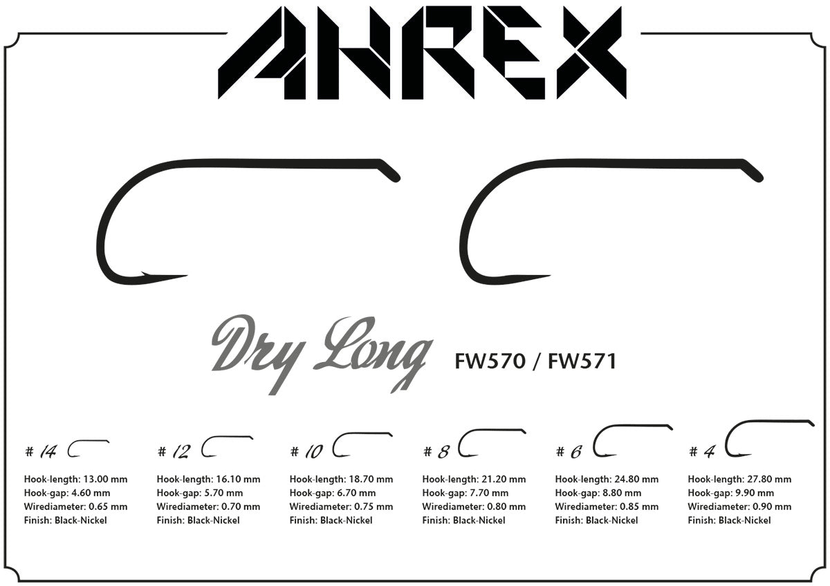 Ahrex FW571 Long Dry Fly Barbless Hook - Spawn Fly Fish - Ahrex Hooks