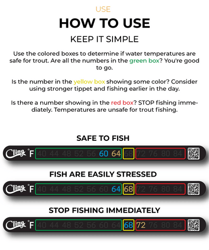 Cling Temperature Tape - Stick On Water Thermometer (Farenheit) - Spawn Fly Fish - Cling