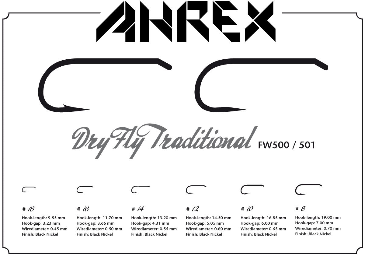 Ahrex FW500 Dry Fly Traditional Barbed Hook - Spawn Fly Fish - Ahrex Hooks