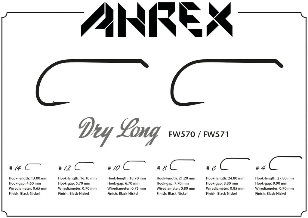 Ahrex FW571 Long Dry Fly Barbless Hook - Spawn Fly Fish - Ahrex Hooks