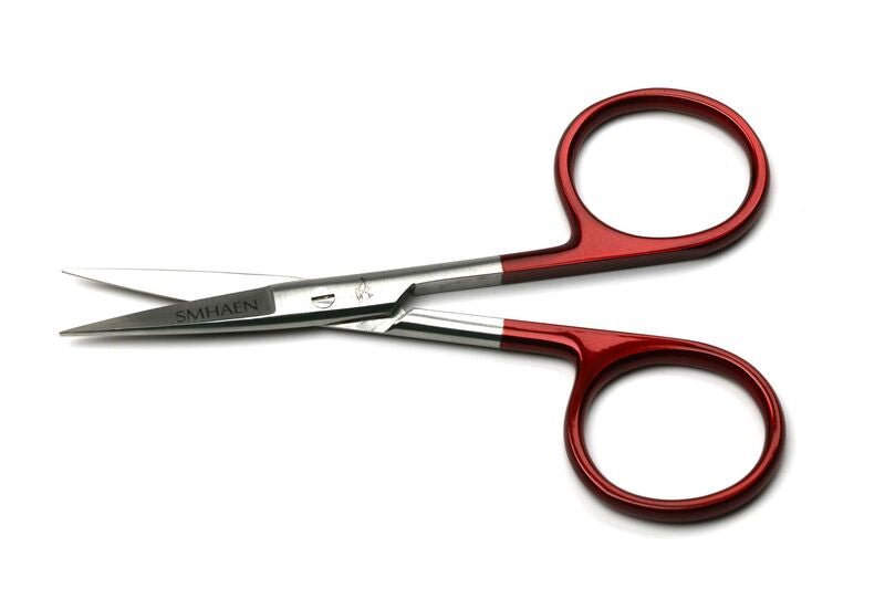 Smhaen Tungsten Carbide 4.5" Red Regular Straight Scissors - Spawn Fly Fish - Smhaen