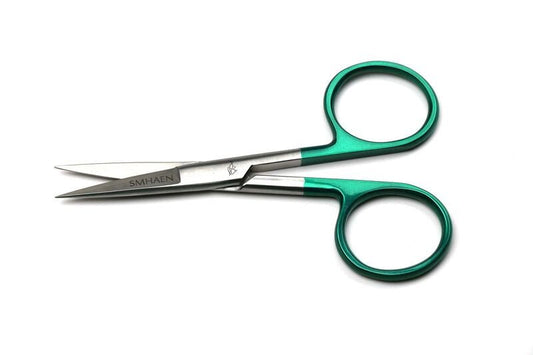 Smhaen Tungsten Carbide 4.5" Green Large Straight Scissors - Spawn Fly Fish - Smhaen