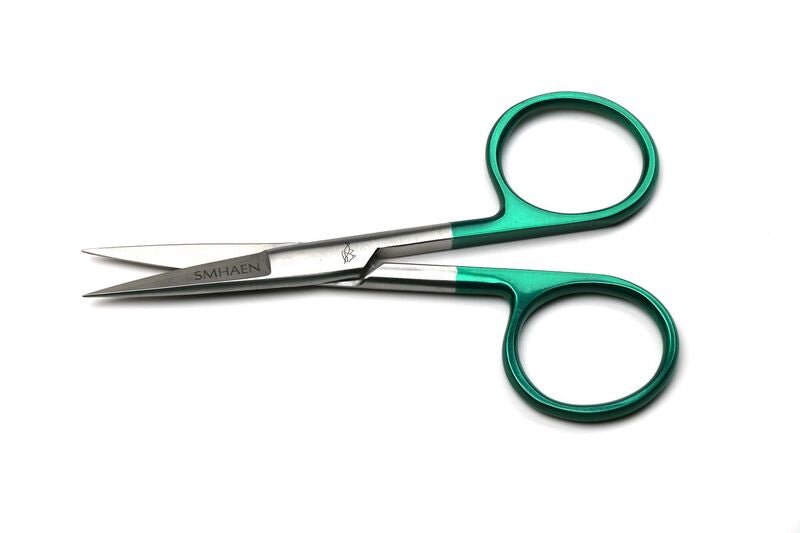 Smhaen Tungsten Carbide 4.5" Green Large Straight Scissors - Spawn Fly Fish - Smhaen