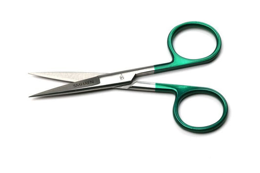 Smhaen Tungsten Carbide 5" Green Large Straight Scissors - Spawn Fly Fish - Smhaen